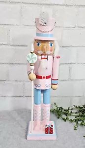 Pink Blue King Guard Nutcracker Sugarplum Peppermint Wooden Shabby Chic 14" NEW - Picture 1 of 9