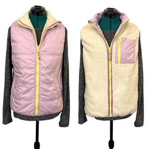 Athleta Girls So Toasty Reversible Puffer Vest Size 14 XL Sherpa Lilac - Picture 1 of 8