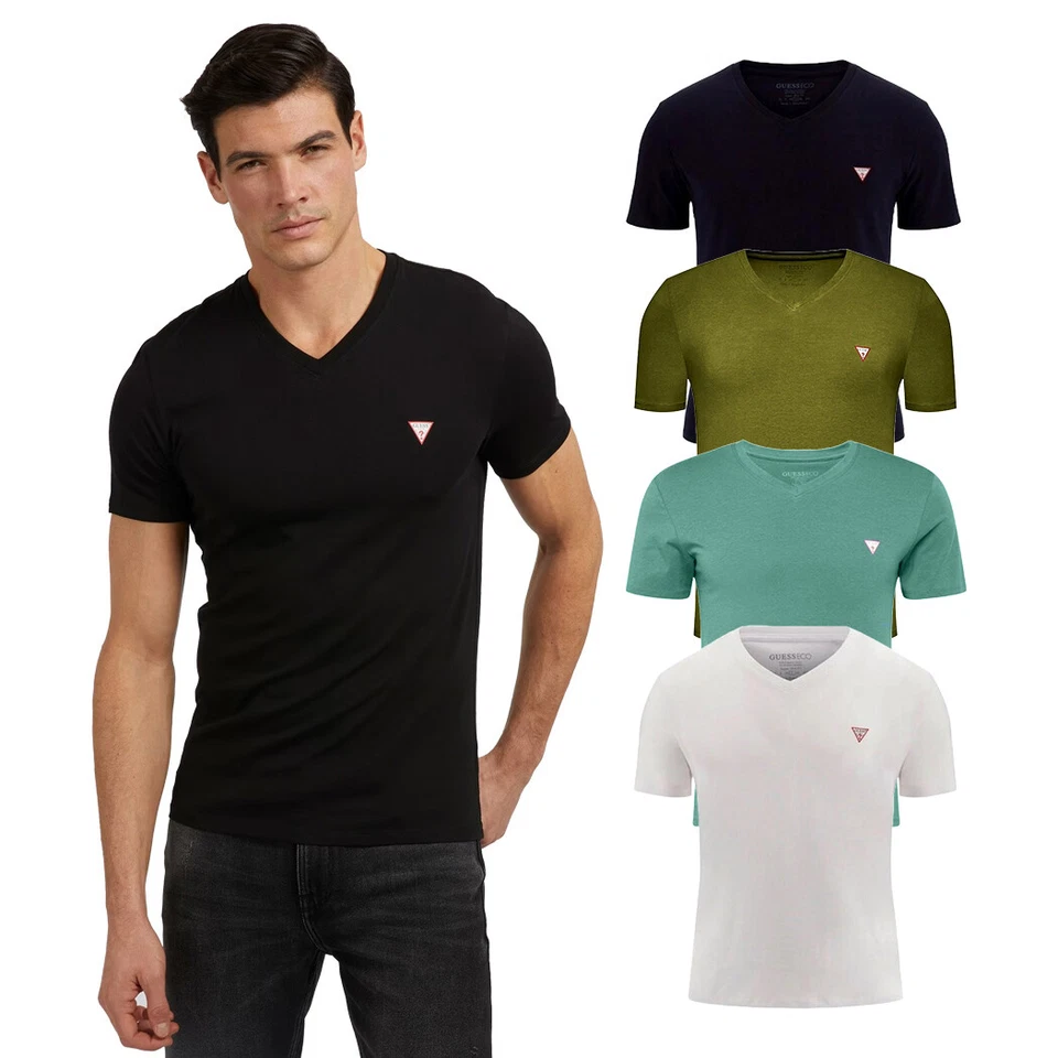 GUESS T-SHIRT UOMO SCOLLO A V MAGLIA COTONE JERSEY STRETCH LOGO SLIM M2YI37I3Z14 - Immagine 1 di 4