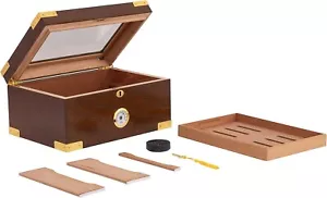 Elegant 100 Cigar Humidor Tempered Glasstop Cedar Spanish Divider, Brass Ring G - Picture 1 of 8