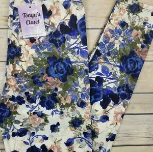 Leggings florales flores azul rosa mantequilla suave talla única os - Imagen 1 de 5
