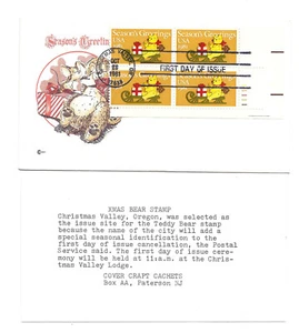 1940 Christmas 1981 Teddy Bear, Cover Craft Cachets, CCC, plate block FDC - Picture 1 of 1