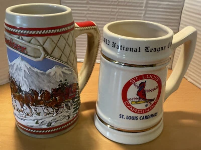 Vintage 1982 St Louis Cardinals World Series Champion & Bud Christmas Steins - Image 1 of 4