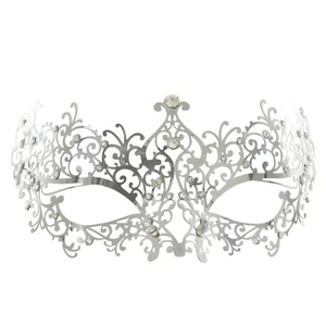 Silver VENETIAN Masquerade MASK Lace Metal | Delicate Clear Diamante Filigree - Picture 1 of 4