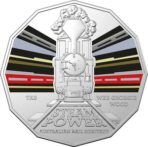 Australia 2022 Coloured 50c Steam Power Train TASMANIA Wee Georgie Wood Coin - Picture 1 of 3