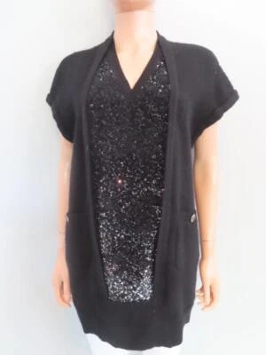 Suéter Chanel Negro Mezcla Lana Mini Lentejuelas Detalle Manga Gorra F 38/US 6 Foto 1 de 4