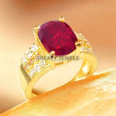 Ruby Oval Cut With 925 Sterling Silver Gold Plated Ring For Men's #A525 - Image 1 of 4