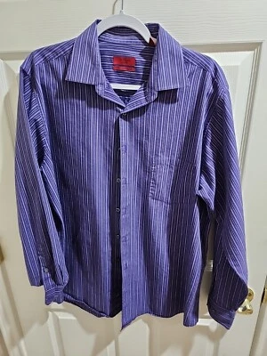Alfani Mens Shirt Sz 16-16 1/2 34-35 Fitted Blue Black Long Sleeve Stretch Fab - Image 1 of 4
