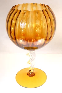 Große Empoli italienische Vintage Braunglas Kugel Vase Drehstiel auf Sockel - Bild 1 von 13
