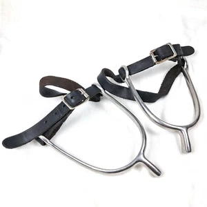 Small Adult/Youth Size Spurs, 3/4" Neck Black Leather Straps English Equestrian - Picture 1 of 12