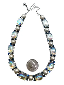 Atemberaubende Krone Trifari Vintage irisierender Cabochon, Perle & Strass Halskette - Bild 1 von 3