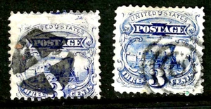 Sc #114 Grill x 2 Fancy Cancela 3 Cent Locomotive 1869 US 85E41 - Picture 1 of 4