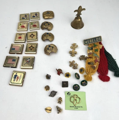 LOT Vintage Boy Scout Pin Girl Award Activity BSA Cub hat Star leader belt slide - Image 1 of 4