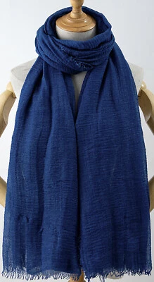 Weicher Schal uni 200x90 cm Stola Halstuch mini Fransen Musselin Crinkle 3205 - Bild 1 von 2
