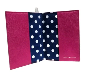 Tommy Hilfiger Passport Cover Leather PINK Dot Lined - Picture 1 of 3