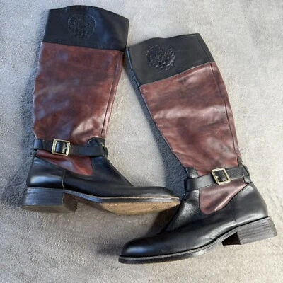 Vince Camuto Kable Boots Women Sz 8 Black Brown Leather Equestrian EUC Riding - Image 1 of 4