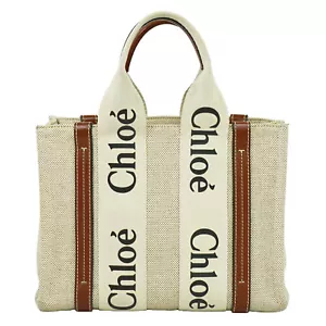Chloe Woody Small Canvas Tote Handtasche Beige Braun - Bild 1 von 10
