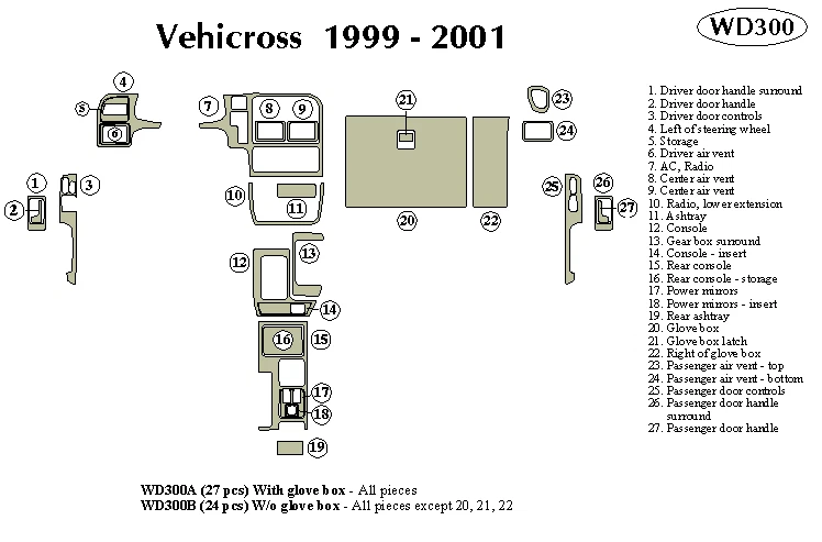 ISUZU VEHICROSS 1999 2000 2001 DASH TRIM KIT a - Image 1 of 1
