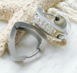 Edelstahl Creolen Strass 14x15mm 2 Stück SERAJOSY Ohrbrisuren Ohrhaken - Bild 1 von 1