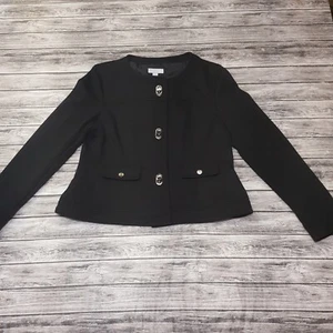 Charter Club Size M Women Petite Jacket Metal Button Twist Black - Picture 1 of 6