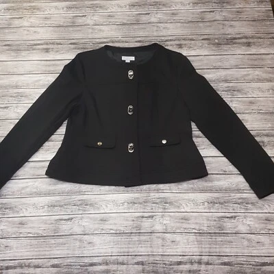 Charter Club Size M Women Petite Jacket Metal Button Twist Black - Image 1 of 4