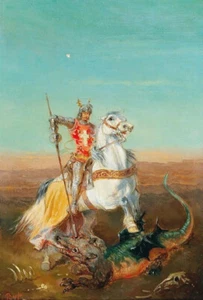 Ölgemälde handbemalt auf Leinwand "St. George and the Dragon" - Bild 1 von 1