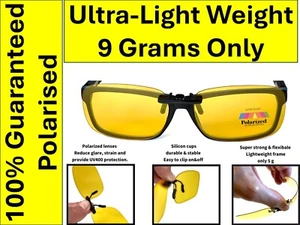 Clip On Night Driving Glasses Polarised Yellow Tint UV Protection - Picture 1 of 7