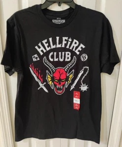 Stranger Things Men's Black HELLFIRE CLUB Grapic TShirt NWT Size Medium - Picture 1 of 4