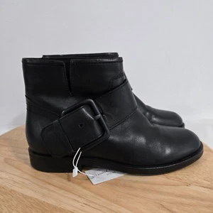 Botas Sigerson Morrison para mujer 7 tobillo tacón bajo hebilla de cuero negro - Imagen 1 de 13