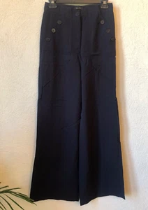Massimo Dutti Damen marineblau weites Bein Matrosen Knopf Hose US 2 neu ohne Etikett - Bild 1 von 14