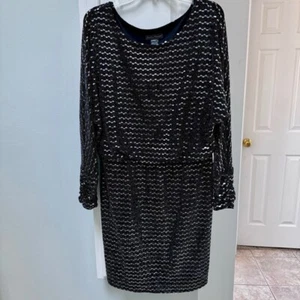 Jessica Howard Cocktailkleid, Schwarz Silber Glitzer 12 Knielang Langarm - Bild 1 von 8