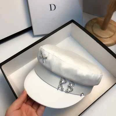 Gorras de noticiero con letras R B de diamante satinado de marca para mujer sombrero militray plano Foto 1 de 4