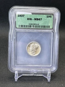 1937 P Mercury Silver Dime ICG MS67 10c VERY NICE SPECIMEN - Picture 1 of 2