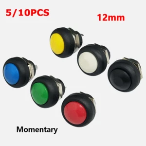 5/10Pcs 12mm Waterproof Momentary On Off Pushbutton Round Switch PBS-33B 6-color - Picture 1 of 12