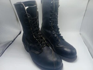 VINTAGE BLACK LINESMAN LINEMAN LOGGER MOTORCYCLE LEATHER BOOTS MENS SZ 9 TURNTEC - Picture 1 of 15