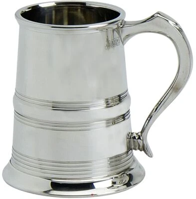 Pewter Tankard Bath Style Middle Banded Ornate Handle Beer Mug Engravable - Image 1 of 2