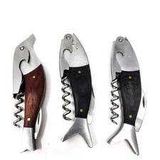 3 Pcs Kikkerland and Assorted Fish, Bird Theme Waiter's Friend Corkscrew Set