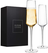 Classy Champagne Flutes - Hand Blown Crystal Champagne Glasses - Set of 2 Elegan