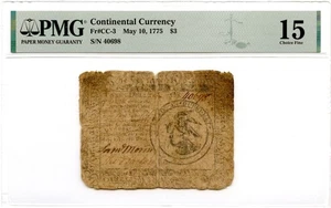 Continental Currency Fr#CC-3 May 10, 1775 $3 PMG F-15 *First Issue* - Picture 1 of 2