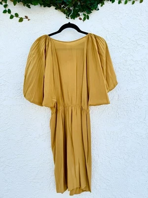Vestido Jacques Molko Paris Vintage Amarillo Mangas Plisadas Cintura Ajustada Talla Pequeña Foto 1 de 2