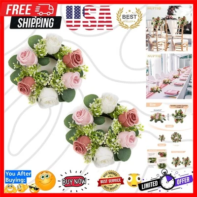 多功能 2 件装花圈带尘土飞扬的玫瑰 - 适合桌门装饰 — 第 1/4 张图片