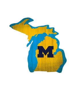 Michigan Wolverines Sign Wood 12 Inch Team Color State Shape Design - Picture 1 of 1