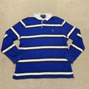 Polo Ralph Lauren Rugby Shirt XL Men's Blue Striped Custom Fit Cotton Heavy - Picture 1 of 15