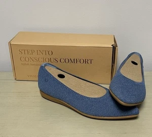 New Vivaia Pointed Toe Flats Shoes Aria Ultra Lt Denim Blue Knit EUR 37 US 6.5 - Picture 1 of 9