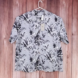 *DEFEKT* Neu mit Etikett Tommy Bahama Herren 2XLB grau Blätter Hawaii Kurzarm Seidenhemd - Bild 1 von 14