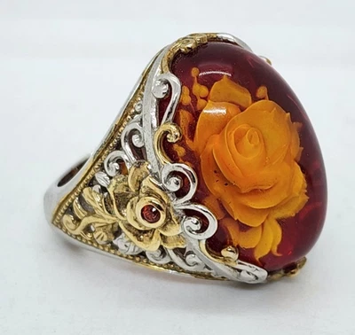 ANILLO ESTERLINA 925 Michael Valitutti NH Gemas Vogue Revere tallado ámbar rosa talla 8,5 Foto 1 de 4