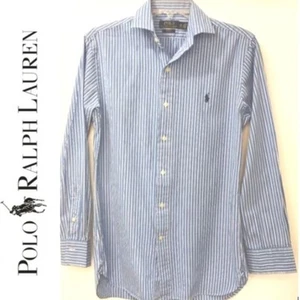 Polo Ralph Lauren Hemd Gr. 15 32/33 Slim Fit LT blau Knopfleiste Nadelstreifen - Bild 1 von 13