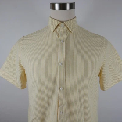 Camisa de vestir informal a rayas amarillas abotonadas calce regular de Zara para hombre M Foto 1 de 4