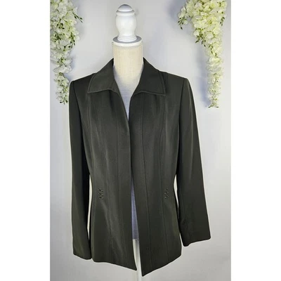 Blazer Kasper tamanho 10 verde escuro jaqueta de carreira minimalista ajuste sob medida dinheiro antigo - Imagem 1 de 4