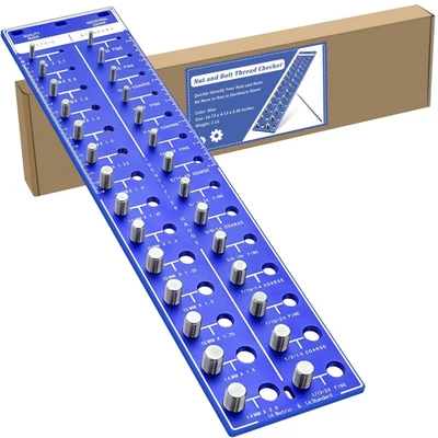 Thread Checker 28 Nut Bolt Gauge Metric & Standard Sizes with Ruler Aluminum - Image 1 of 4
